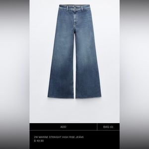 Zara lightly worn marine straight wide leg blue jeans size 8